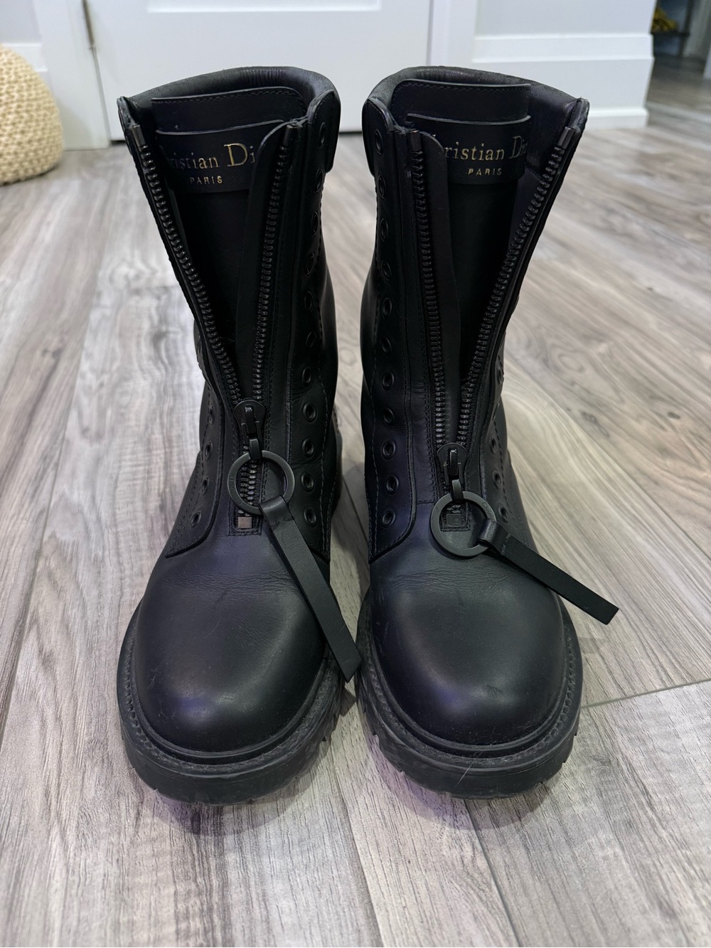 Dior Black Leather Combat Boots